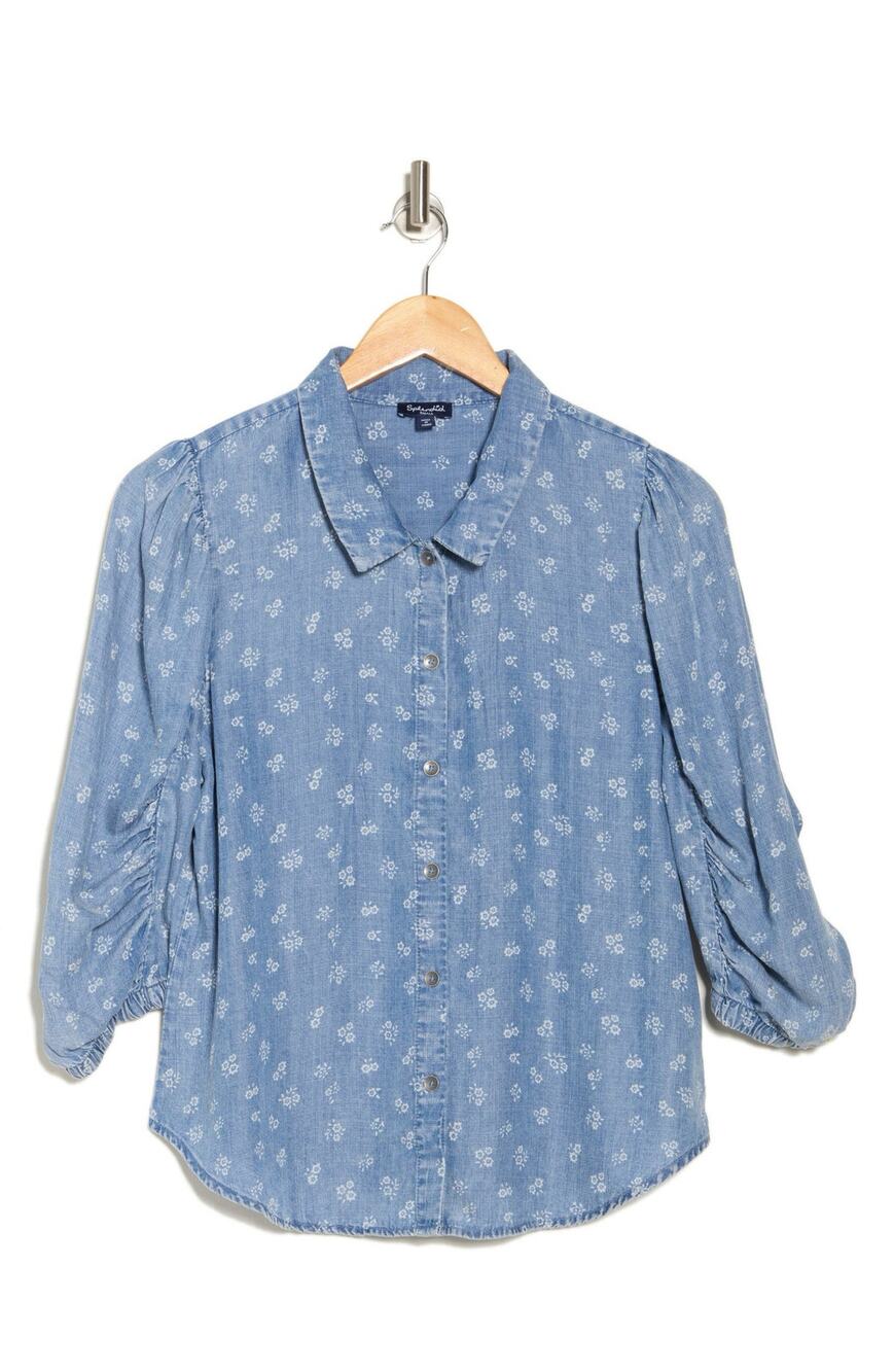 Splendid Puff Sleeve Chambray Button-Up Shirt Women’s Blouse Size S NWT